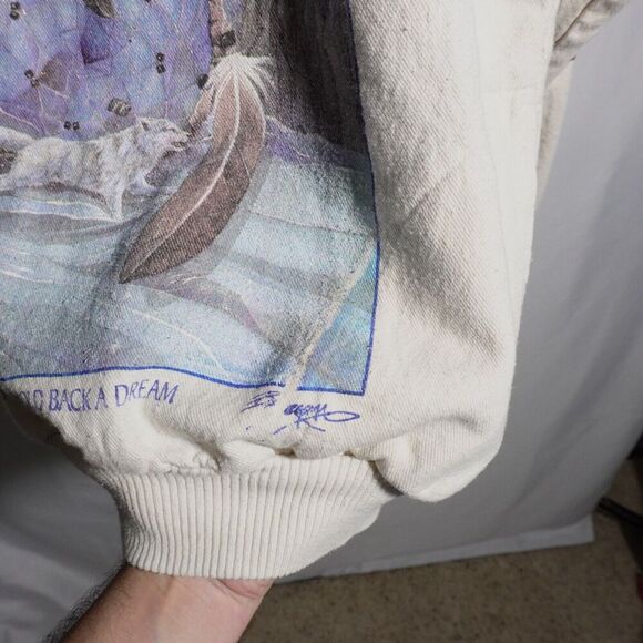 Vintage Wek the World Wolf Dreamcatcher Sweatshirt White Purple Boho Graphic 2XL - Picture 8 of 10